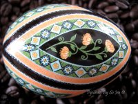 Peach Posy Ukrianian Easter Egg Pysanky By So Jeo : pysanky pysanka ukrainian easter egg batik art sojeo florals flowers birds stars trees vines blooms buds bluebird owl art sojeo so jeo eggshell egg shell blown decoration ivy garden rainbow rosie posy nightshad victorian trees etched brown chicken eggs turkey